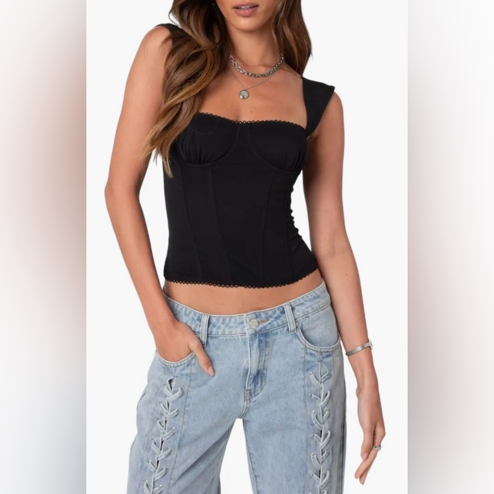 Edikted Marcella Mesh Corset Tank in Black